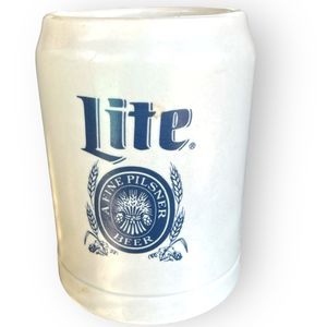Vintage Miller Lite Ceramarte 5" Beer Stein Mug Tankard Gray & Navy Blue